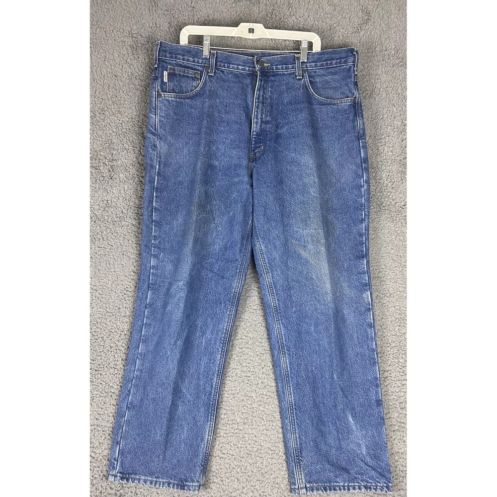 Carhartt Flannel Lined Jeans Mens 40x30 Medium Wash Workwear Relaxed Fit B172DST
